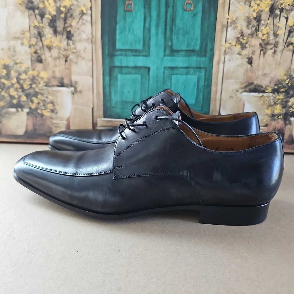 SANTONI Mens 11.5 Black Apron Toe  Dress Derby Oxfords Italy
